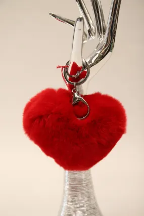 porte clés coeur en fourrure lapin : rouge